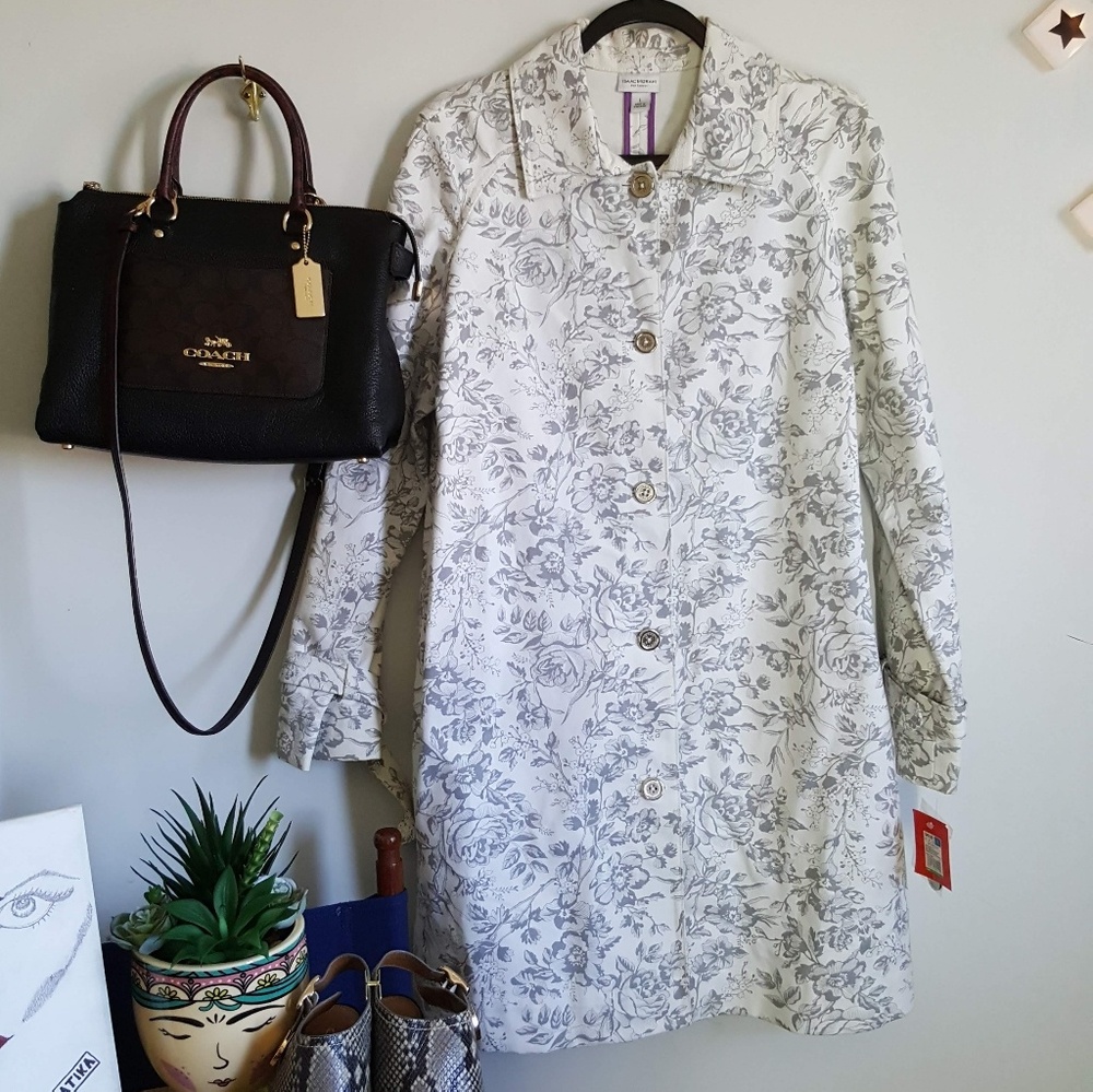 Isaac Mizrahi silver and white trench coat